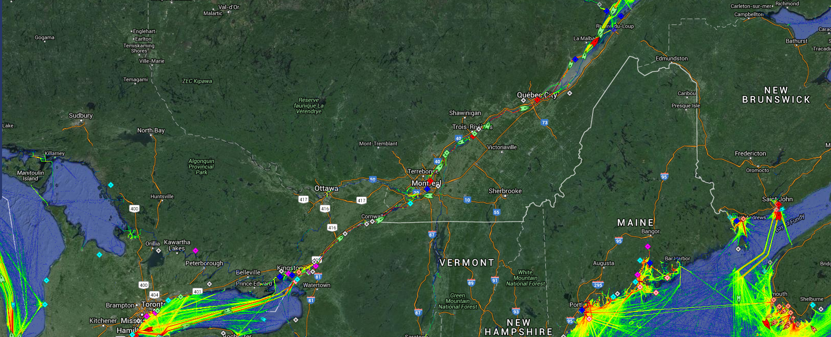 Live Marine Traffic, Density Map and Current Position of ships in SAINT LAWRENCE RIVER
